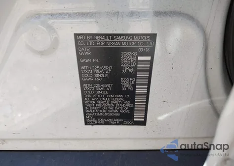 2018 Nissan Rogue Sv z USA, uszkodzony, nr VIN KNMAT2MT6JP580486